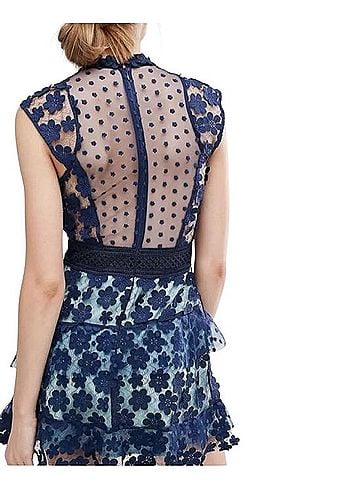Self-Portrait Floral Appliqué Mesh Inset Mini Dress Cocktail Dress (view 2)