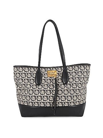 Salvatore Ferragamo Salvatore Ferragamo Gancini Canvas Leather Tote Bag 21H663 Black Handbag (view 1)