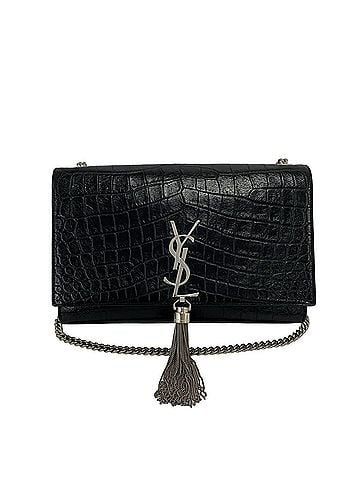 Yves Saint Laurent Yves Saint Laurent SAINT LAURENT PARIS YSL Logo Tassel Hardware Leather Shoulder Bag Pouch Black 21727 (view 1)