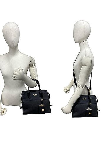 Prada PRADA logo hardware, Saffiano leather, genuine 2-way handbag, shoulder bag, mini tote black, 33929 (view 2)