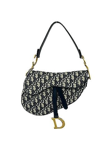 Christian Dior Christian Dior Saddle Bag, Oblique Pattern, Canvas and Leather, Genuine Semi-One Shoulder Navy, 01069 (view 1)