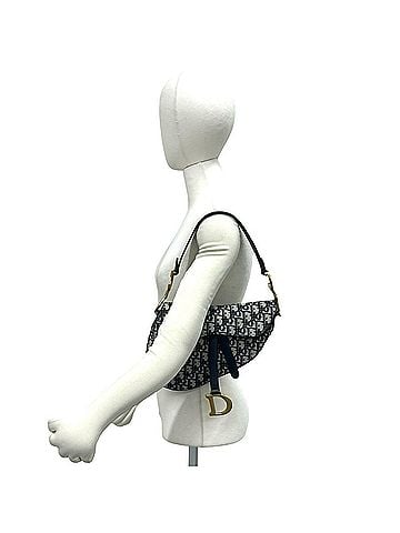 Christian Dior Christian Dior Saddle Bag, Oblique Pattern, Canvas and Leather, Genuine Semi-One Shoulder Navy, 01069 (view 2)