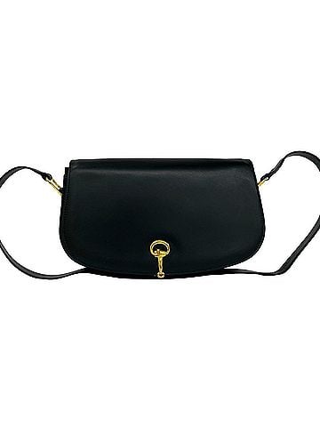 Gucci GUCCI Vintage Old Gucci Horsebit Hardware Leather Shoulder Bag Pouch Black 829-3 (view 1)