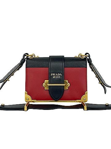 Prada PRADA Cahier Logo Leather Shoulder Bag/Pouch/Sacoche - Red/Black (63039) (view 1)