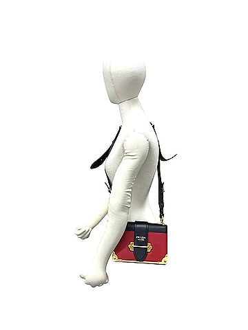 Prada PRADA Cahier Logo Leather Shoulder Bag/Pouch/Sacoche - Red/Black (63039) (view 2)