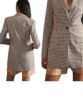 Favorite Daughter Beige Gingham Blazer Jacket (view 2)