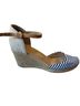 White Mountain Stripes Multi Color Tan Blue Wedges Size 9 1/2 - photo 1