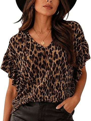 1.State Side Ruffle V-neck Blouse Short Sleeve Blouse (view 1)