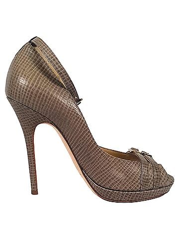 Jimmy Choo Jimmy Choo Textured Peep-Toe Ankle Strap Pumps in Brown Leather (view 1)