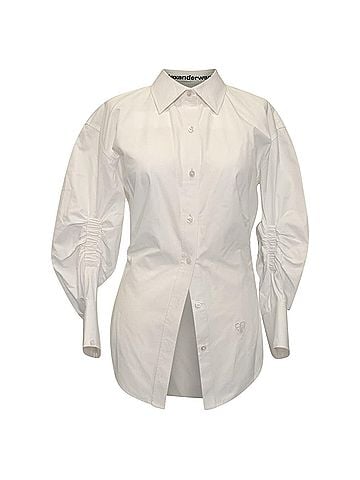 Alexander Wang Alexander wang Button-Down Gathered Sleeve Shirt in White Cotton (view 1)