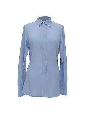 Victoria Beckham Victoria Beckham Logo-Embroidered Blouse in Blue Silk (view 1)