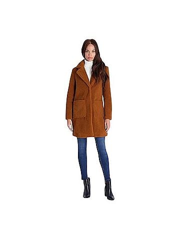 French Connection Notch Collar Faux Fur Teddy Lapel Midi Coat Coat (view 1)