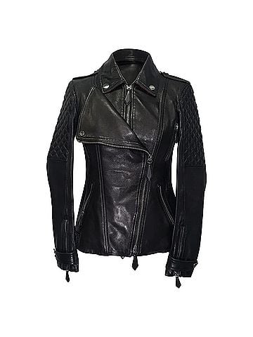Burberry Burberry Quilted Accent Biker Jacket in Black Lamb Leather (view 1)