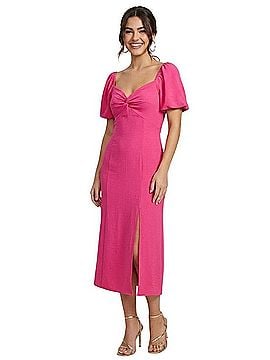 Böhme Twist-Front Midi Dress with Puff Sleeves Casual Dress (view 1)