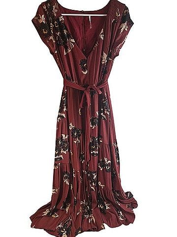 Free People V-Neck Floral Tie-Waist Maxi Dress Casual Dress (view 2)