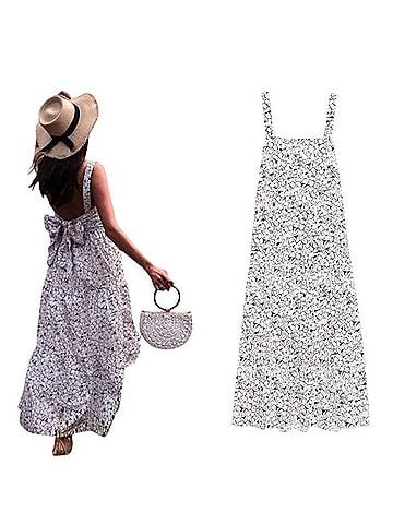 Zara Abstract Floral Printed Bow Tie Back Maxi Dress Casual Dress (view 2)