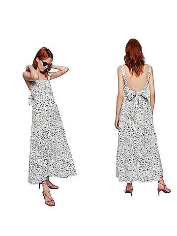 Zara Abstract Floral Printed Bow Tie Back Maxi Dress Casual Dress (view 1)