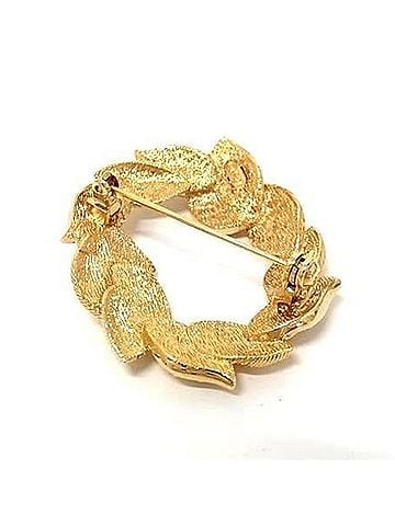 Christian Dior Christian Dior Brooch, Leaf Wreath, Gold Metal, Rhinestone, Women's (view 2)