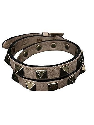 Valentino Garavani VALENTINO GARAVANI Bracelet, Rockstud Design, Light Taupe Leather, Double Strand, Women's (view 1)