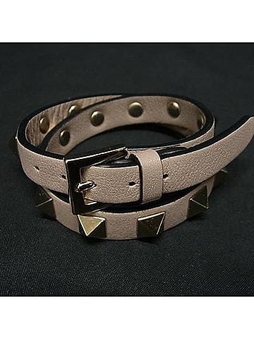 Valentino Garavani VALENTINO GARAVANI Bracelet, Rockstud Design, Light Taupe Leather, Double Strand, Women's (view 2)