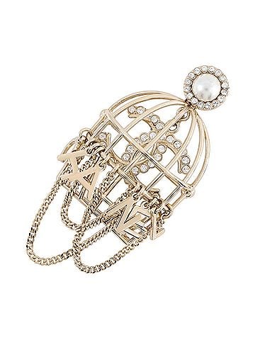 Chanel Chanel brooch, birdcage design, Coco Mark, rhinestones, faux pearls, B20. (BCHANEL) (view 1)