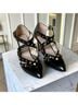 Adrienne Vittadini 100% Patent Leather Black Gold Heels Size 7 1/2 - photo 4