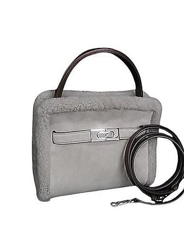 Tory Burch TORY BURCH Lee Radziwill Petite Double Bag, Greige Suede Boa, Women's Small Shoulder Bag (view 1)