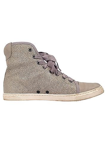 Lanvin Lanvin Textured High-Top Sneakers in Beige Leather (view 1)
