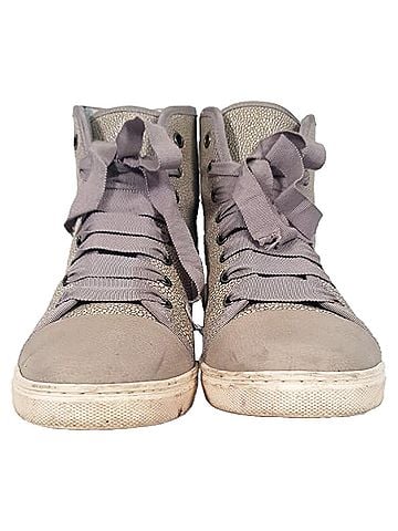 Lanvin Lanvin Textured High-Top Sneakers in Beige Leather (view 2)