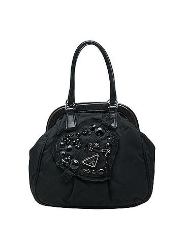 Prada Prada Triangle Logo Plate Evening Heart Handbag Black Nylon Leather Rhinestone Women's PRADA (view 1)