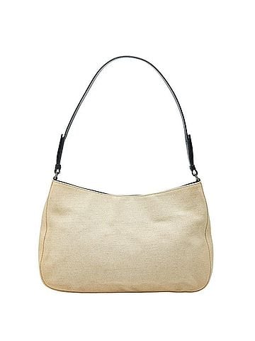 Prada Prada Triangle Logo Plate One-Shoulder Bag, Beige Canvas Leather, Women's PRADA (view 1)