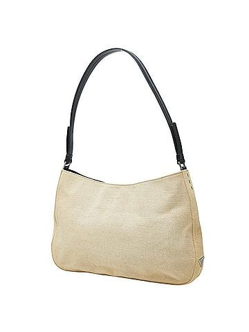 Prada Prada Triangle Logo Plate One-Shoulder Bag, Beige Canvas Leather, Women's PRADA (view 2)