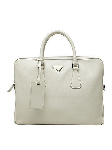 Prada Prada Triangle Logo Plate Handbag Business Bag Briefcase White Saffiano Leather Women's PRADA (view 1)