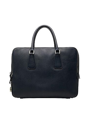 Prada Prada Triangle Logo Plate Business Bag Briefcase Navy Saffiano Leather Men's PRADA (view 1)