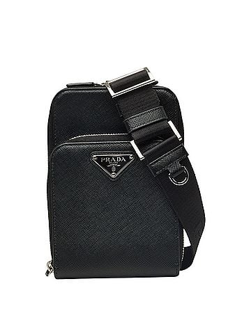 Prada Prada Triangle Logo Plate Crossbody Shoulder Bag Smartphone 2ZH126 Black Saffiano Leather Women's PRADA (view 1)