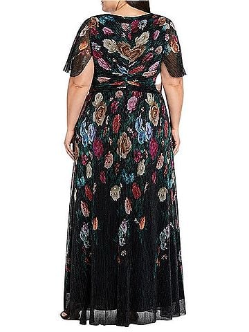R&M Richards Floral Pleated Foil Maxi Cocktail Dress (view 2)
