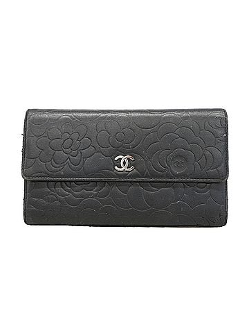 Chanel Chanel Tri-fold Long Wallet, Camellia Design, Lambskin, Black, Women's (view 1)