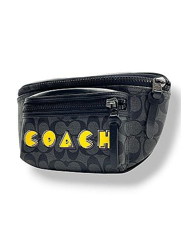 Coach Coach x Pac-Man Collaboration Signature Body Bag/Shoulder Bag, Crossbody, Leather, Gray, Charcoal, Black, Yellow, F72924, Men's/Women's, S51 (view 1)