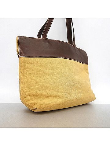 Chanel Chanel canvas tote bag, beige/brown, women's. (view 2)