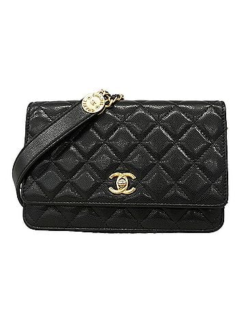 Chanel Chanel Matelassé Chain Shoulder Wallet, Caviar Leather, Black, Women's, OP019727 (view 1)