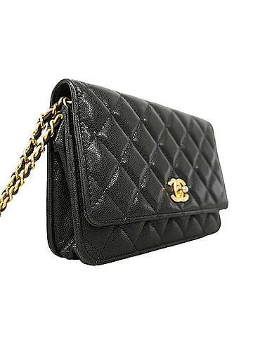 Chanel Chanel Matelassé Chain Shoulder Wallet, Caviar Leather, Black, Women's, OP019727 (view 2)