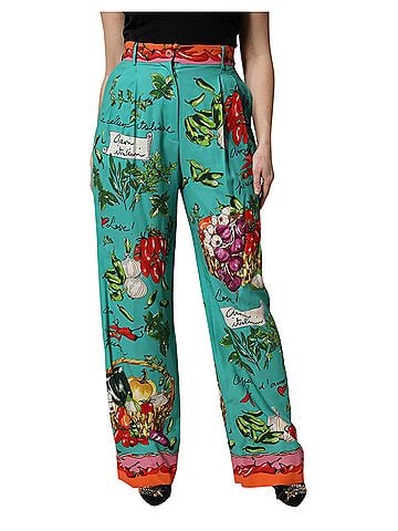 Dolce & Gabbana Green Silk Printed Straight Women's Pants (view 1)
