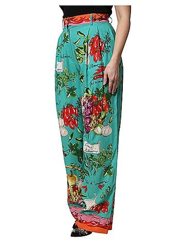 Dolce & Gabbana Green Silk Printed Straight Women's Pants (view 2)