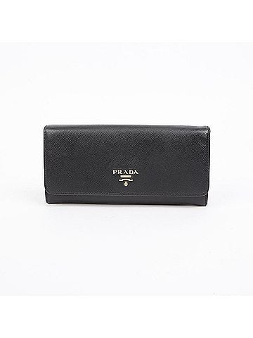 Prada Saffiano Leather Metal Logo Long Wallet Black (view 1)