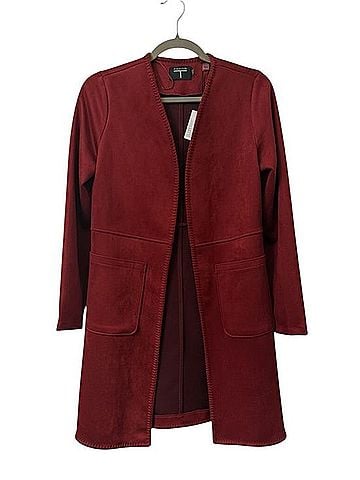 Tahari Faux Leather Open-Front Long Coat Coat (view 2)