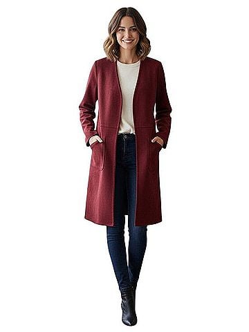 Tahari Faux Leather Open-Front Long Coat Coat (view 1)
