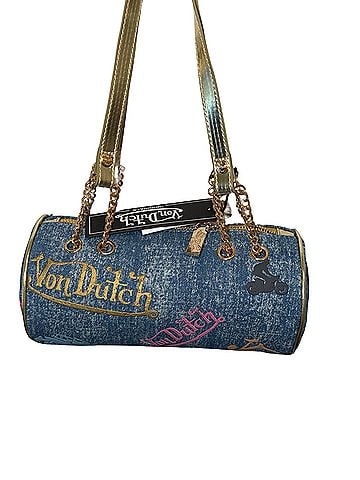 Von Dutch Long Barrel Bag in Light Denim with patches Shoulder Bag (view 2)