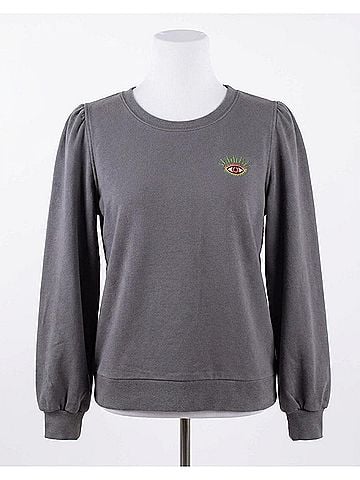 Nicole Miller Women Evil Eye Crewneck Sweatshirt in Charcoal (view 1)