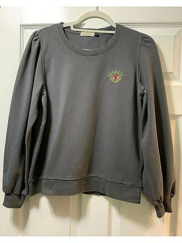 Nicole Miller Women Evil Eye Crewneck Sweatshirt in Charcoal (view 2)