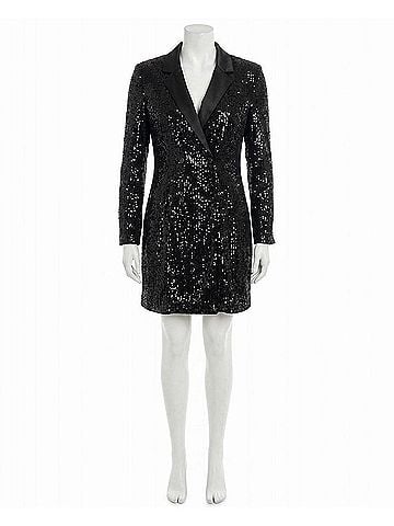Nicole Miller Luna Sequin Long Sleeve Coat Dress in Very Black (view 1)
